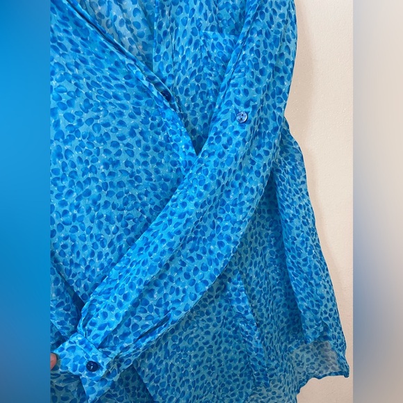 Diane Von Furstenberg 100% Silk Lorelei Top Blue Button Blouse 4 - Picture 4 of 8